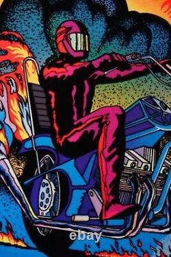 1978 Vintage Blacklight Poster Chopper Flames Bike Rare Flocked Aa Sales