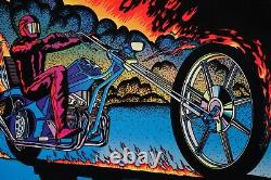 1978 Vintage Blacklight Poster Chopper Flames Bike Rare Flocked Aa Sales