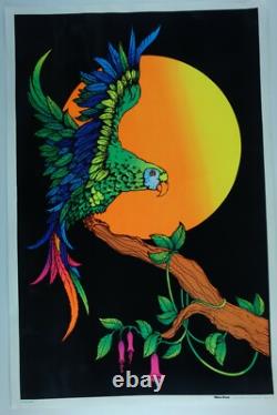 1980 Vintage Blacklight Poster Parrot Exotic Macaw Rare Flocked Aa Sales