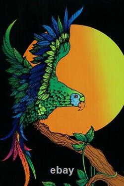 1980 Vintage Blacklight Poster Parrot Exotic Macaw Rare Flocked Aa Sales