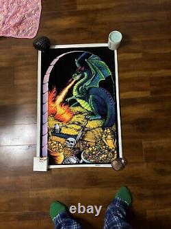 1980 Vintage Dragon Blacklight Velvet Poster Nm