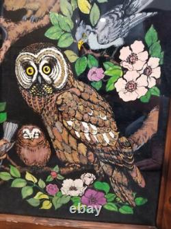 1980s Western Graphics Blacklight Poster 16x20 Owls 7120 Vintage Velvet Fuzzy
