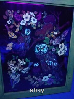 1980s Western Graphics Blacklight Poster 16x20 Owls 7120 Vintage Velvet Fuzzy
