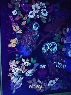 1980s Western Graphics Blacklight Poster 16x20 Owls 7120 Vintage Velvet Fuzzy