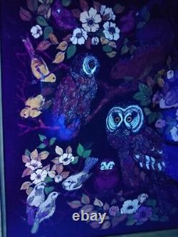 1980s Western Graphics Blacklight Poster 16x20 Owls 7120 Vintage Velvet Fuzzy
