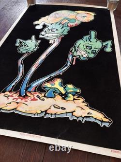 1996 Munchin Heads #2215 Black Light Poster Flocked-Orion-Mushrooms-Trippy