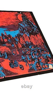 22.5. X 33 Vintage Original Houston Black light Poster 1971 Biker Trippy