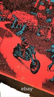 22.5. X 33 Vintage Original Houston Black light Poster 1971 Biker Trippy