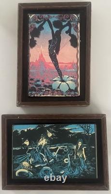 2 1970's Psychedelic Art Mermaid / Art Nouveau Woman Framed Wall Art 5.5 x 4 2 1970's Psychedelic Art Mermaid / Art Nouveau Woman Framed Wall Art 5.5 x 4