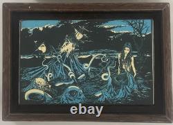 2 1970's Psychedelic Art Mermaid / Art Nouveau Woman Framed Wall Art 5.5 x 4