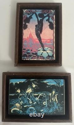2 1970's Psychedelic Art Mermaid / Art Nouveau Woman Framed Wall Art 5.5 x 4