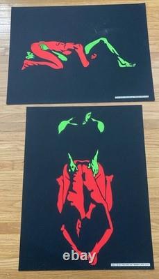 2 Original Vintage Poster Neon eros 69 sex pro Arts Black Light Head Shop 21x17