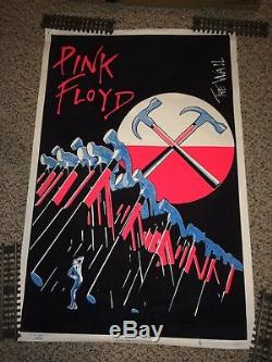2 Vintage 1990's Pink Floyd Wall Hammer, Mushroom Magic Flocked Blacklight Poster