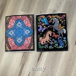 2 Vintage fuzzy, blacklight posters/Unicorns, Abstract psychedelic, 1996