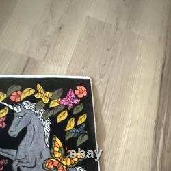 2 Vintage fuzzy, blacklight posters/Unicorns, Abstract psychedelic, 1996