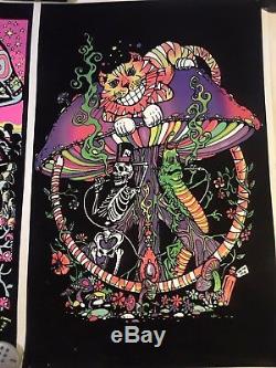 3 Vintage 90s Black Light Posters, 1 Black Light, and 1 Vintage Cannabis Poster