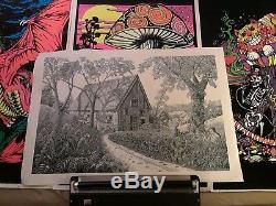 3 Vintage 90s Black Light Posters, 1 Black Light, and 1 Vintage Cannabis Poster