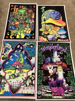 4 Alice In Wonderland Blacklight Flocked Poster And 2 Other Blacklight Posters