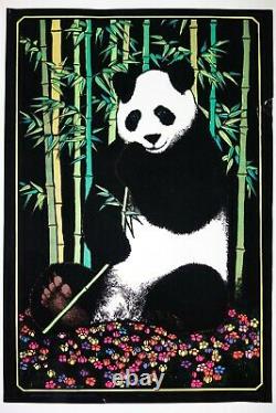 70's Original Vintage Panda Velvet Flocked Blacklight Poster By Western Graphic