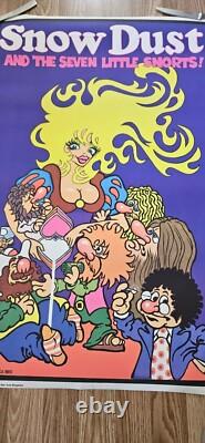 70s Black Light Poster Snow White Dust Seven Little Snorts Cocaine Drugs Disney