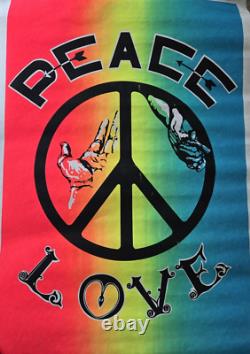 AUTHENTIC 1967 PEACE AND LOVE Psychedelic Blacklight Poster Flocked NOS