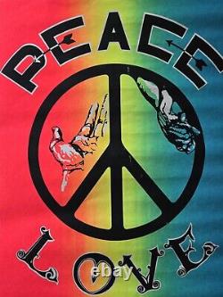 AUTHENTIC 1967 PEACE AND LOVE Psychedelic Blacklight Poster Flocked NOS