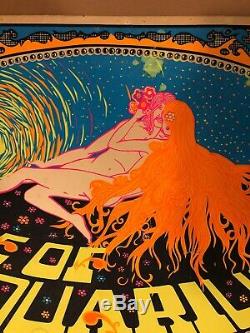 Age Of Aquarius Vintage Blacklight Poster Psychedelic Pin-up Astrology 1960s