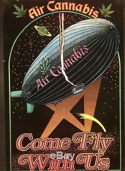Air Cannabis Come Fly With Us Vintage Blacklight Poster Rare