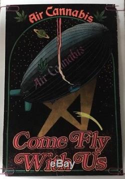 Air Cannabis Original Blacklight Vintage Poster Come Fly with Us Velvet 1970s