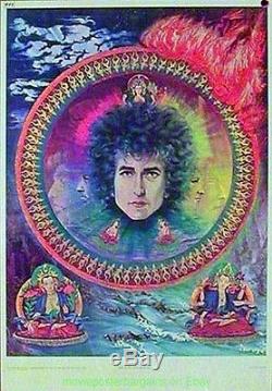 BOB DYLAN POSTER 1969 Folded EARTH WATER FIRE AIR Black Light Commerical Poster