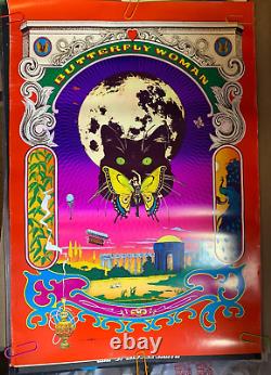 BUTTERFLY WOMAN VINTAGE 1968 HEADSHOP BLACKLIGHT POSTER By Bob Fried