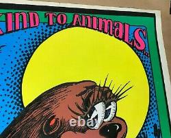 Be Kind To Animals, Kiss A Beaver 1973 Vintage Blacklight Nos Flocked Poster