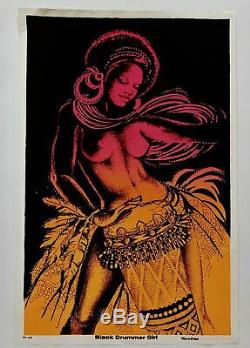 Black Drummer Girl Original 1973 Vintage Blacklight Poster 23 X 35