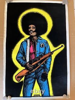 Black panther rifle 1970s original vintage poster blacklight Afro man