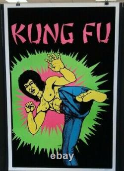 Bruce Lee Original Vintage Blacklight Poster Kung Fu 1970's Martial Arts Velvet