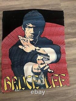 Bruce lee flocked black light vintage 1976 rare poster 20x28 in