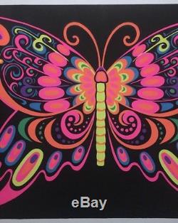 Butterfly Vintage Blacklight Poster Psychedelic Pin-up 1970's Black Light 70's