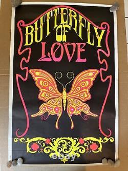 Butterfly of love original vintage poster black light 1970s Psychedelic Pinup