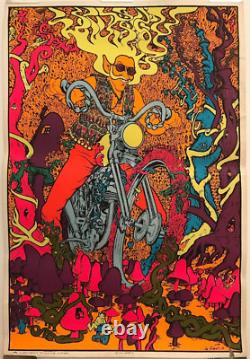 CAPTAIN AMERICA 1970 MOTORCYCLE HEADSHOP BLACKLIGHT POSTER By Jo Roberts NOS