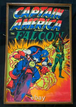Captain America Vintage Framed Black Light Poster 1971