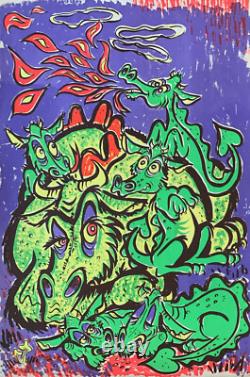 Crazy Dragons Original Vintage 1968 Blacklight Poster 24x36 by Commune COOL