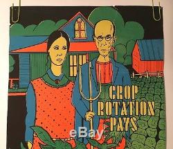 Crop Rotation Pays Vintage Black Light Poster American Gothic Couple Marijuana
