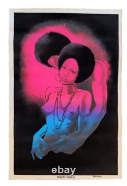 DetRetro313 #60 FLOCKED BLACKLIGHT POSTER BLACK LOVERS 1972 23 x 35