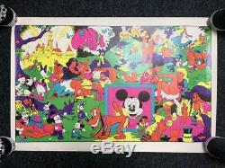 Disney Art Poster Mickey Mouse Rare 70s Black Light Vintage Walt Disney Jpn F/s