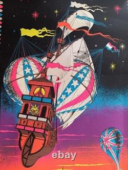 Exodus Vintage Blacklight Poster, 1971 Hot Air Balloons, Psychedelic,'70s