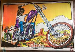 FREEDOM RIDER VINTAGE 1972 BLACKLIGHT MOTORCYCLE BIKER POSTER By Barry Hanson
