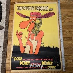 FREEWHEELIN' FRANKLIN NO MONEY NO DOPE 1970's VINTAGE BLACKLIGHT POSTER 35x23