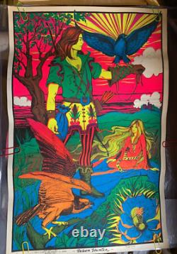 Falcon Hunter Vintage 1971 Headshop Blacklight Pacific Screen Poster -nice