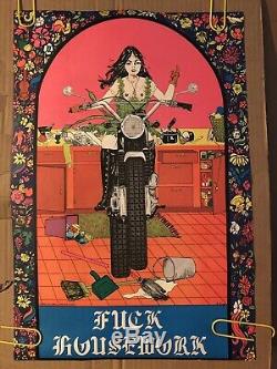 Fck House Work Vintage Black Light Poster Pin-up Woman Motorcycle Kitchen King