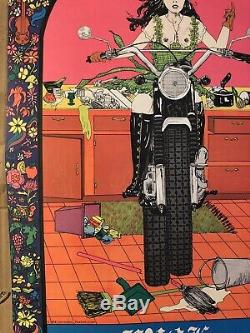 Fck House Work Vintage Black Light Poster Pin-up Woman Motorcycle Kitchen King